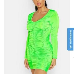 Neon Green Ruched Dress NWOT Size 10